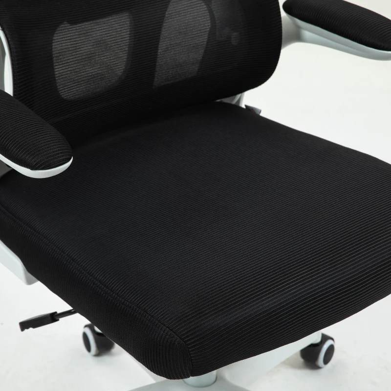 HOMCOM Chaise de Bureau Pivotante avec Appuie-Tête et Hauteur Réglables, Accoudoirs Rabattables et Inclinaison, Noir