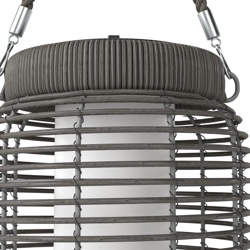 Outsunny Solarlaterne für den Außenbereich aus geflochtenem Harz LED Gartenbeleuchtung aus Stahl automatische Ein/Aus-Funktion Grau