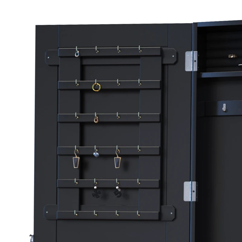 HOMCOM Armadio Portagioie Mutifunzionale con Design Contemporaneo da Parete con Specchio 37L x 10l x 112H cm Nero