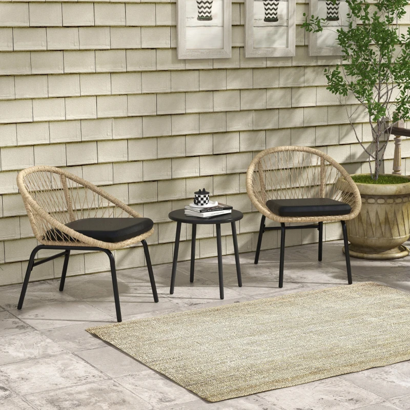 Outsunny Conjunto de Muebles de Jardín de Ratán Set de Terraza 2 Sillas y Mesa Amarillo