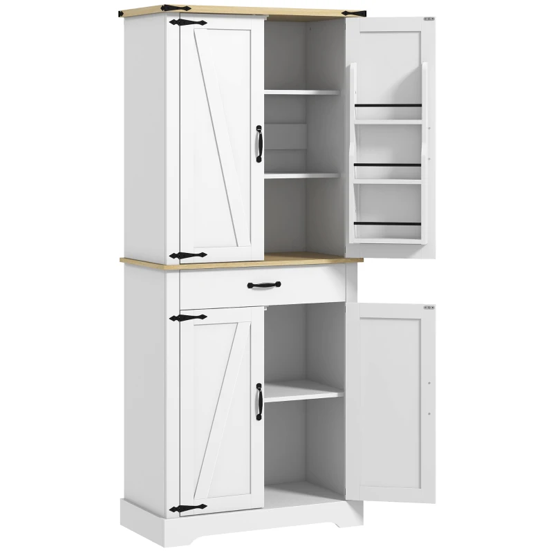 HOMCOM Armario de cocina buffet cocina 4 puertas 6 estantes a puerta 1 cajón y estantes ajustables 76,5x40x181 cm Blanco