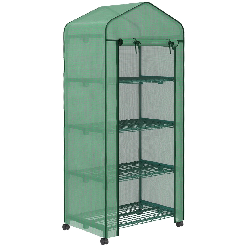 Outsunny Serra da Giardino Balcone con Ripiani Serra 4 Livelli, 69 L x 50 L x 165 H cm, Acciaio Termolaccato Copertura Amovibile PE ad Alta Densità Verde