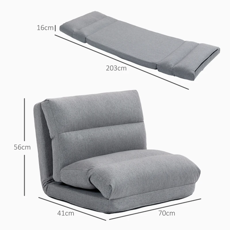 HOMCOM Sillón de suelo sofá perezoso sillón convertible en cama reclinable 90° a 180° tela - 70x41x56 cm - Gris