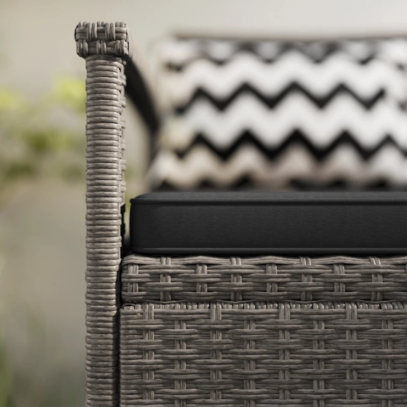 Outsunny Panchina da Giardino da 2 Posti, Panca Portatrucchi 160L in Rattan PE con 2 Cuscini, 112 x 62 x 82 cm, Grigio