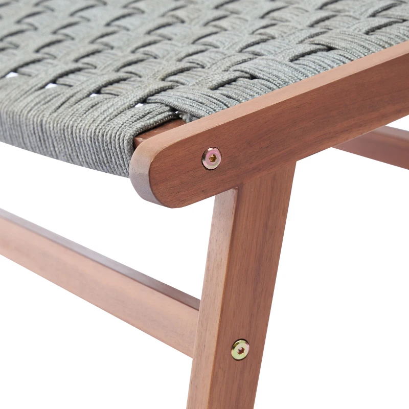 Outsunny Sillón de jardín con reposapiés - silla relaxen madera de acacia y cuerda de ratán - Natural, Gris