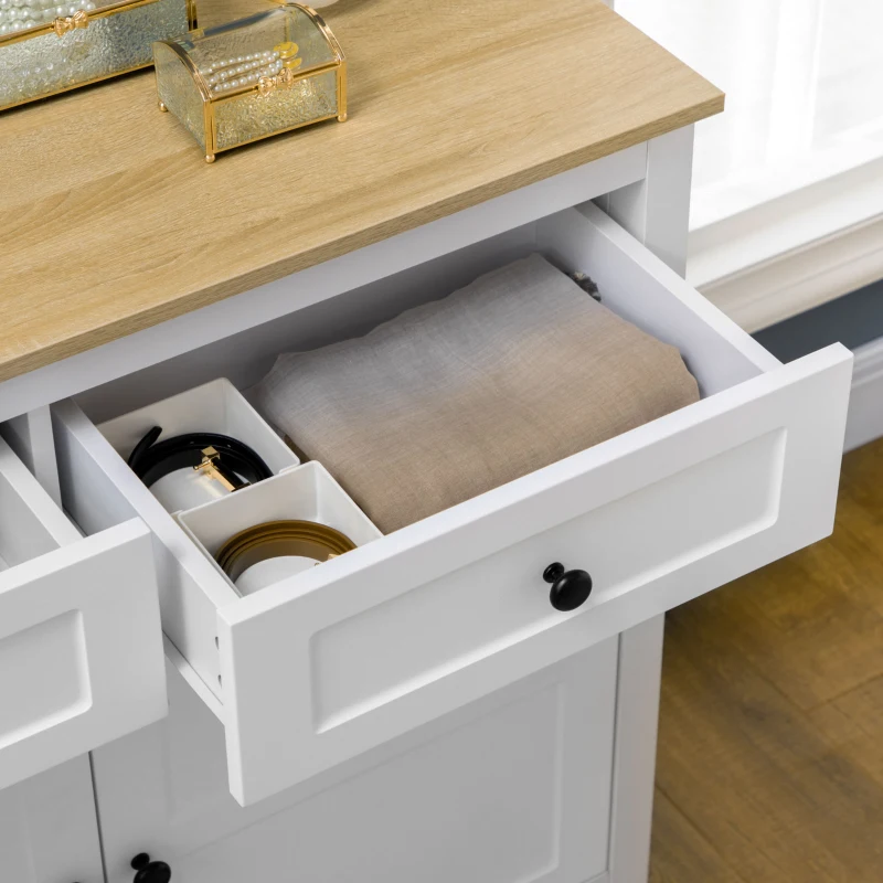 HOMCOM Credenza Mobile da Stoccaggio con 2 Cassetti e 2 Porte con Mensola Regolabile in Altezza, 100 x 40 x 85 cm, Bianco e Effetto Legno