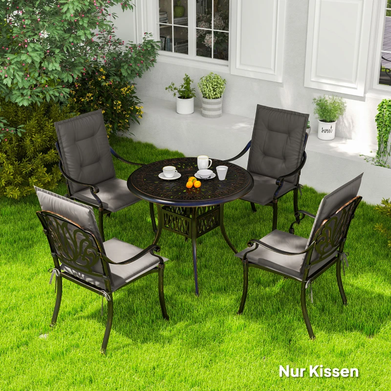 Outsunny Ensemble de 4 Coussins de Chaise 108 x 50 x 5 cm avec Sangles, Coussin de Siège d'Extérieur et d'Intérieur, Gris foncé