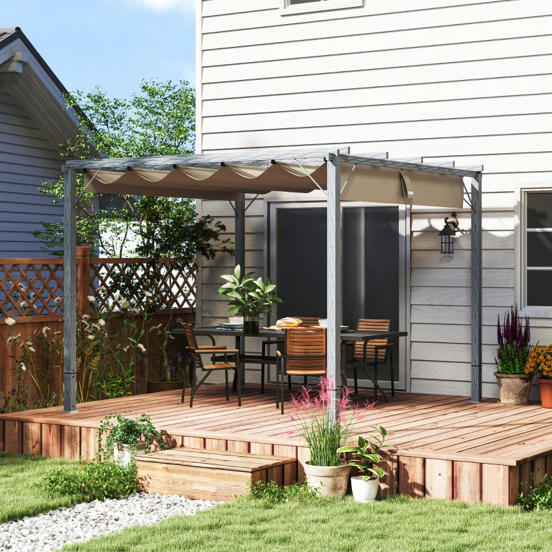Outsunny 3 x 3 m Pergola de Jardin, Toit de Terrasse Réglable, Cadre en Aluminium, Protection Solaire UPF30+, Gris