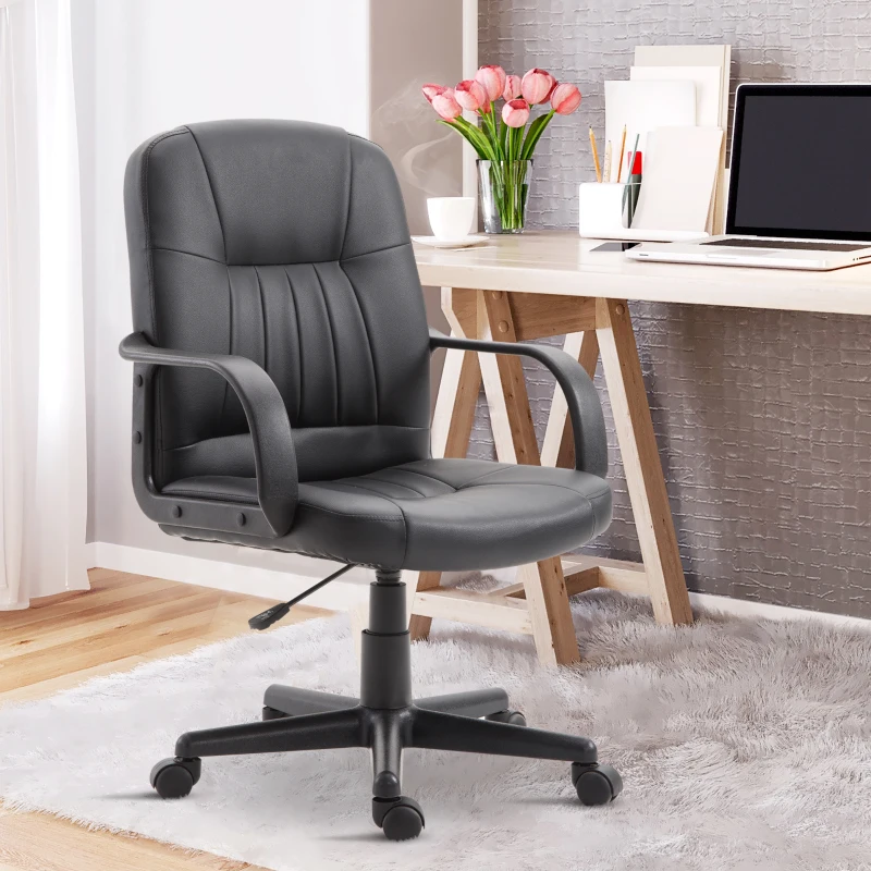 Vinsetto Chaise de Bureau Ergonomique et Pivotante, Fauteuil de Bureau avec Hauteur Réglable en Similicuir 60×60×90-99cm Noir