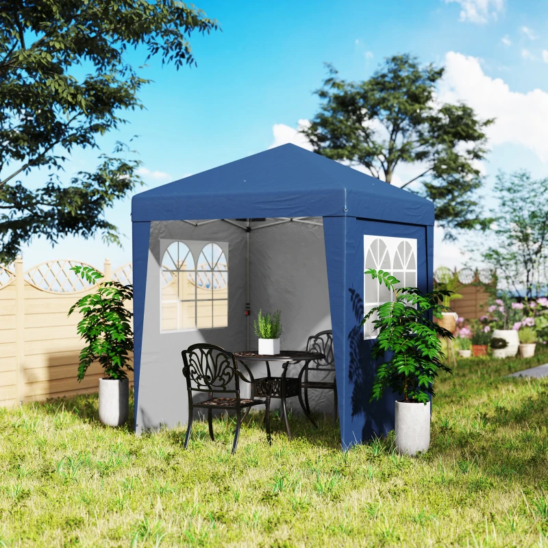 Outsunny Carpa de jardín plegable emergente con altura ajustable y protección UV 30+ 3 paredes laterales Azul oscuro
