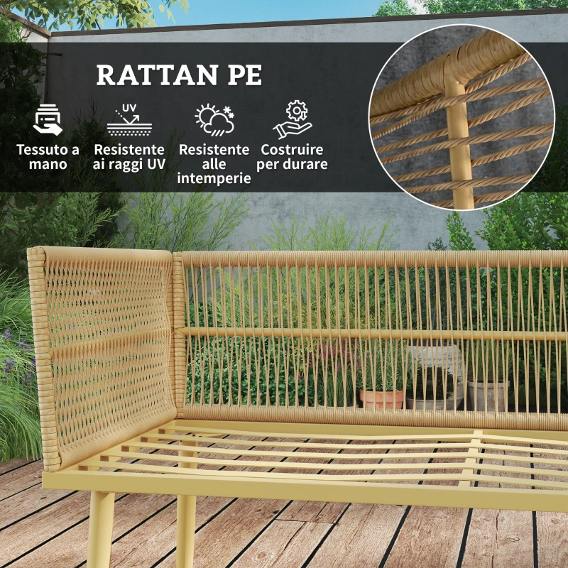Outsunny Set Salotto da Esterno in Rattan PE con 2 Divani a 2 Posti con Cuscini e 2 Tavoli da Caffè, Colore Legno