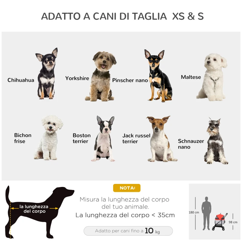 PawHut Poussette pour Chiens Pliable avec Transporteur Amovible et Capote, 82x49,5x98 cm, Rouge