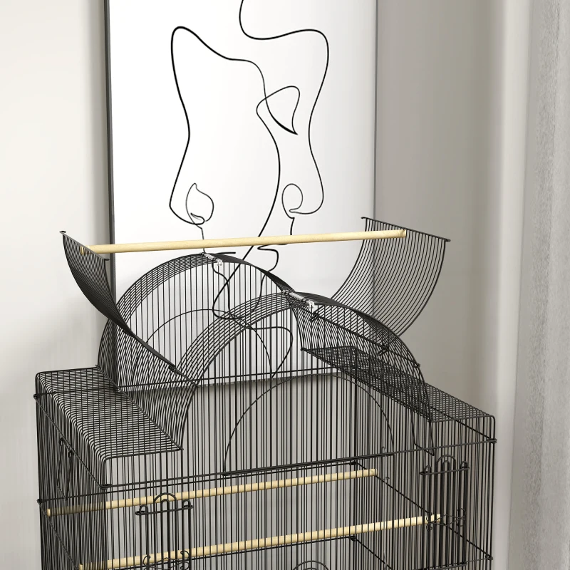 PawHut Cage à Oiseaux pour Canaris & Perruches, mobile, avec étagère inférieure, grille en métal, Noir