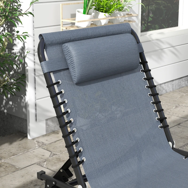 Outsunny Set mit 2 klappbaren Sonnenliegen, verstellbare Rückenlehne in mehreren Positionen, thermoplastischer Stahl, elastische Schnüre, graues Textilene