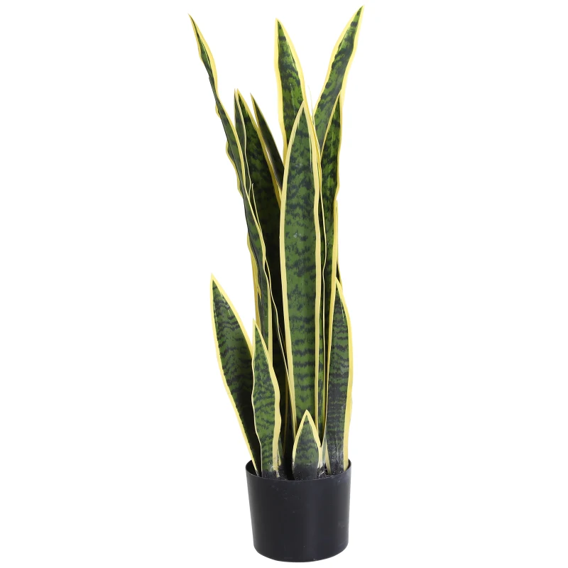 Outsunny Künstliche Sanseveria Realistische Kunstpflanze mit Topf, Ø15cm x 80cm, Grün und Gelb
