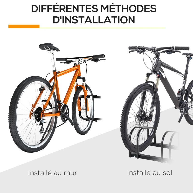 HOMCOM Fahrradständer für 3 Fahrräder, Abmessungen 76L x 33B x 27H cm, Stahl Schwarz