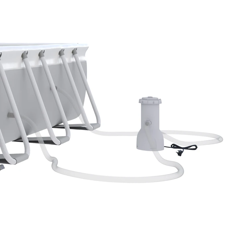 Outsunny Piscina rectangular elevada tubular con escalera, bomba y filtro, acero y PVC - 425x230x101 cm, Gris