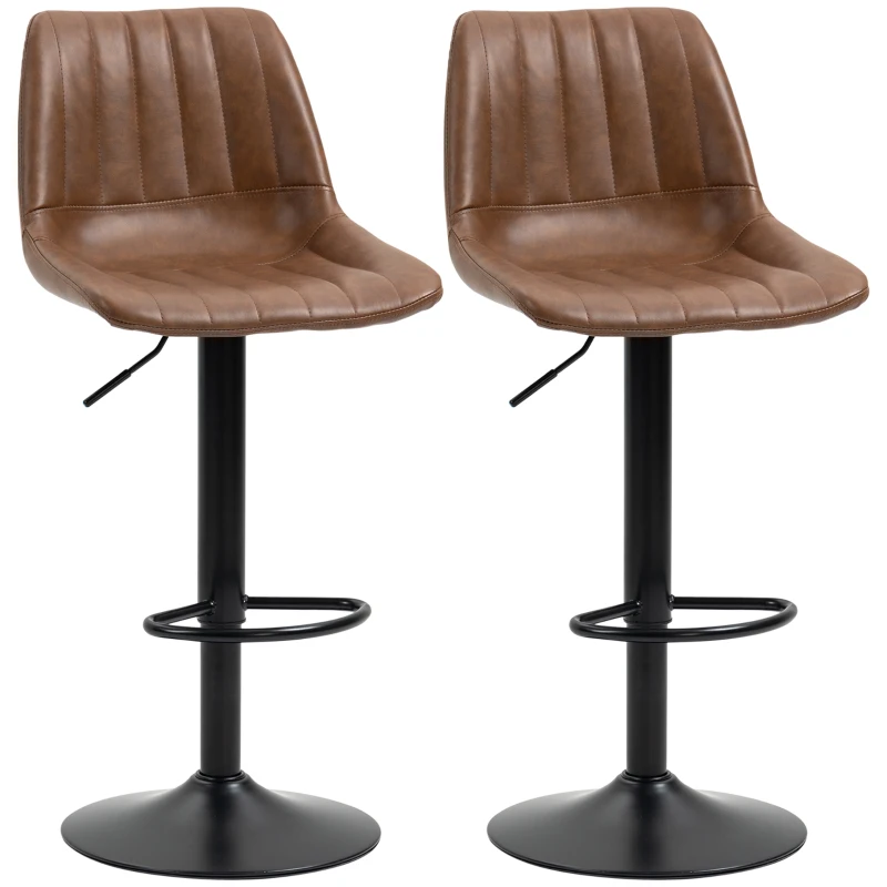 HOMCOM Set di 2 Sgabelli da Bar dallo Stile Vintage, Regolabili e Girevoli con Poggiapiedi, in Similpelle, Marrone