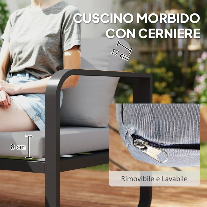 Outsunny Set da Esterno 3 Pezzi con Divano 3 Posti Convertibile, Divano 2 Posti e Tavolino da Esterno, Grigio e Nero