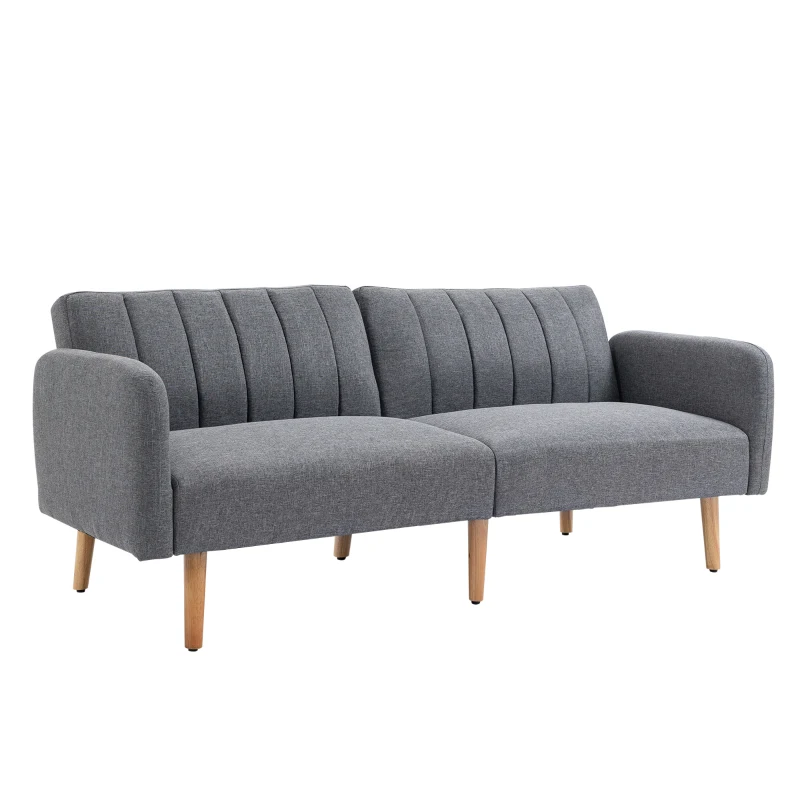 HOMCOM Sofá Cama 3 Plazas Sofá de Tela Sofá con Función de Cama Poliéster Tipo Lino Madera de Goma 173x75x73 cm Gris