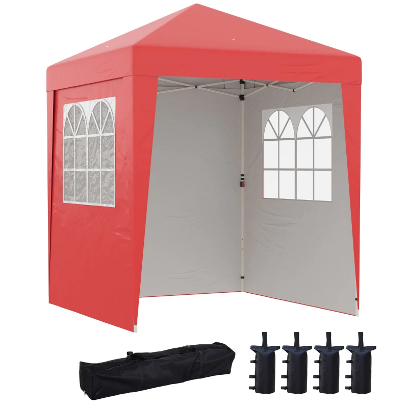 Outsunny Carpa plegable de jardín pop-up plegable ajustable en altura protección UV 30+ 3 paredes laterales Rojo