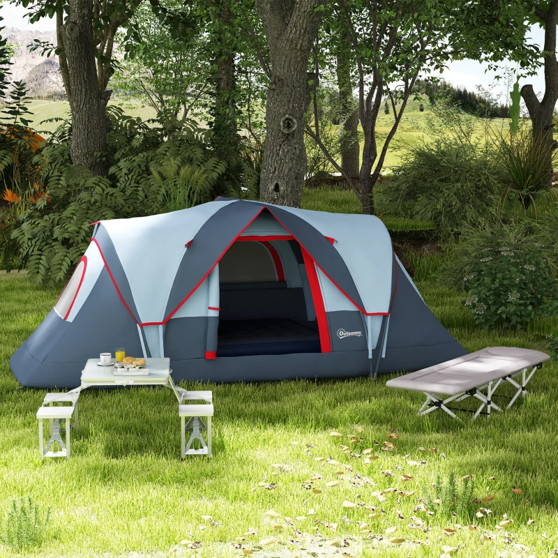 Outsunny Tenda da Campeggio 6 Posti Idrorepellente con Protezione UV, Pali in Fibra di Vetro, 4.55x2.2x1.8 m, Grigia