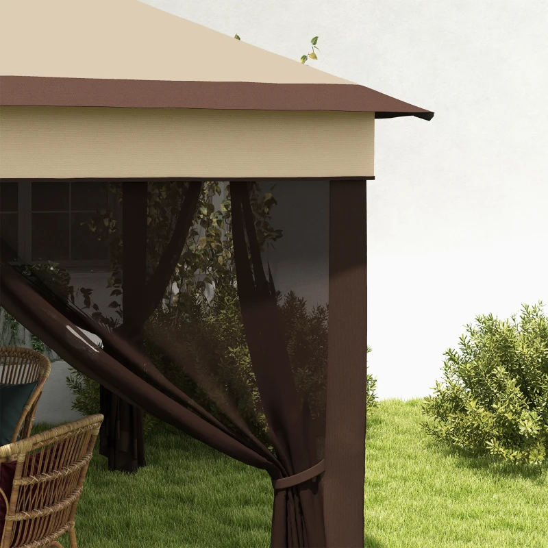 Outsunny Gartenpavillon 3x3 Höhenverstellbar mit abnehmbaren Wänden, aus Stahl und Oxford-Gewebe, Farbe Kaffee und Beige