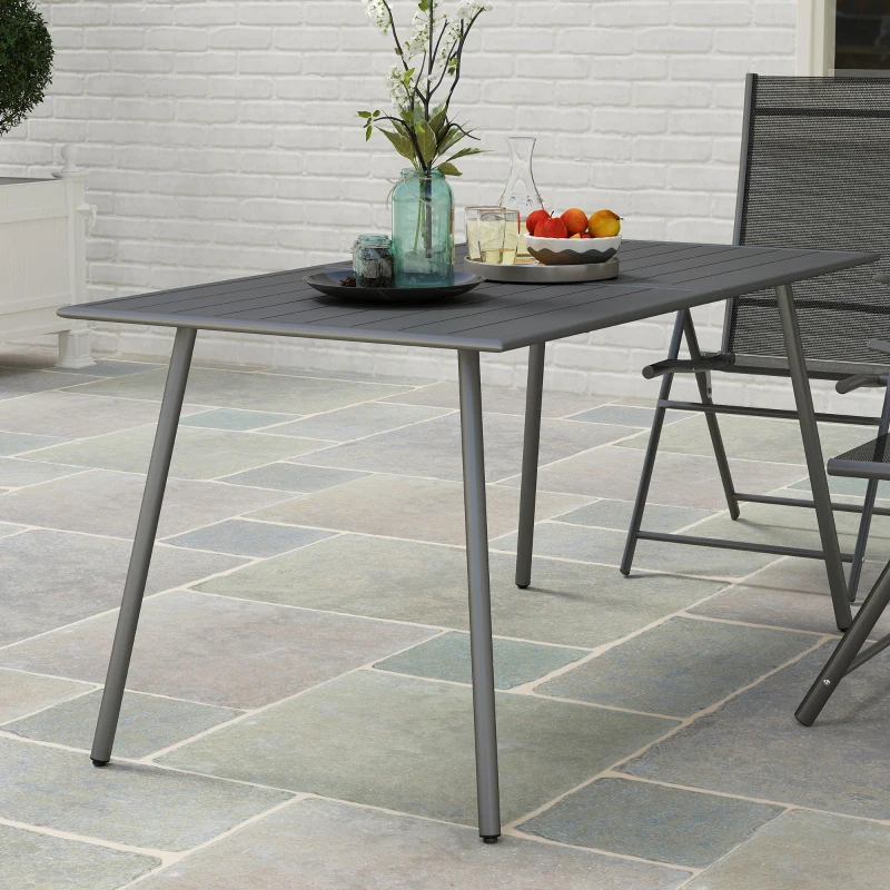 Outsunny Gartentisch für 6 Personen mit Lattenrostplatte für Garten, Terrasse, Balkon, 150 x 80 x 74 cm, grau