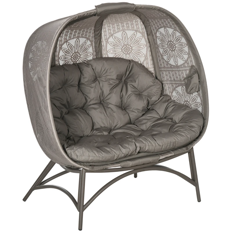 Outsunny Silla de jardín para 2 personas, plegable, con gran cojín de asiento, marco de acero, color: Arena, 126x75x142 cm