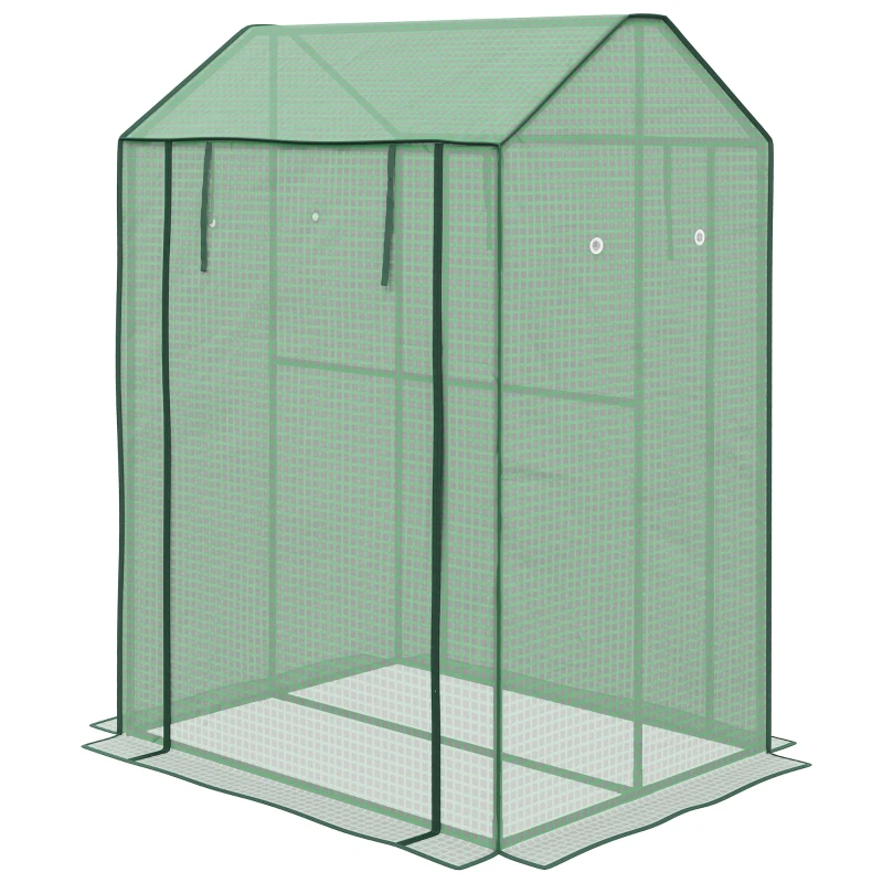 Outsunny Garten-Gewächshaus mit 2 Räumen und 2 aufrollbaren Türen - 0,8 m² Tomaten-Gewächshaus Maße 1L x 0,8B x 1,5H m, Stahl und PE