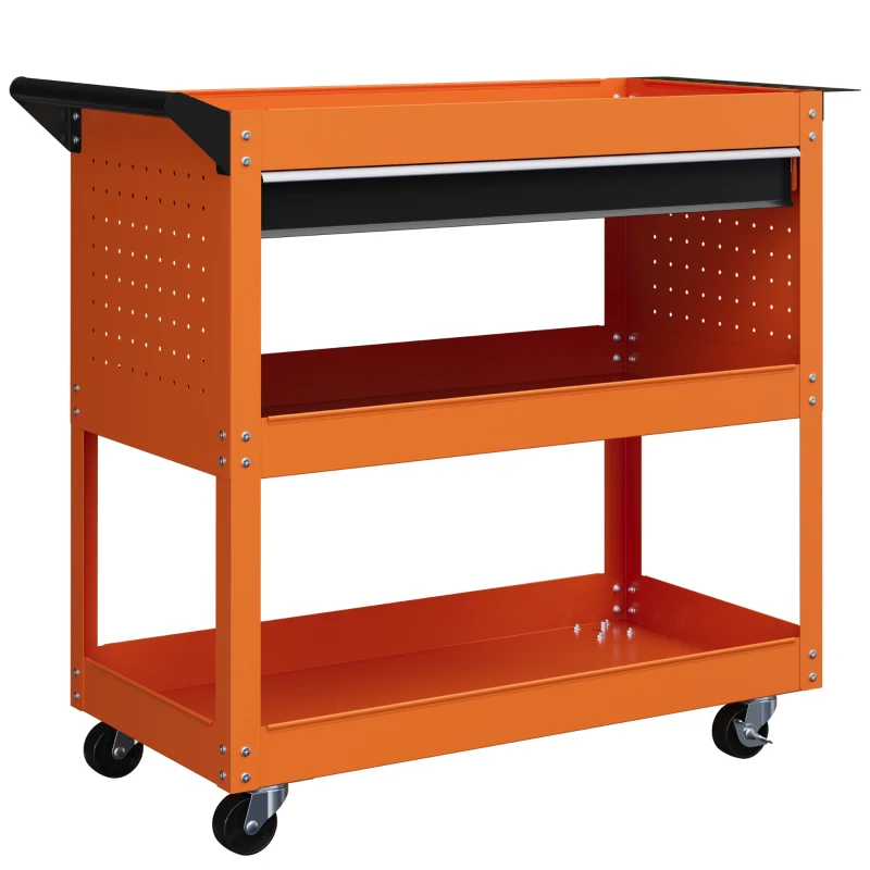 DURHAND Werkzeugwagen mit seitlichem Griff, Schublade und 3 Regalen aus Stahl, 82x35x76 cm, Orange