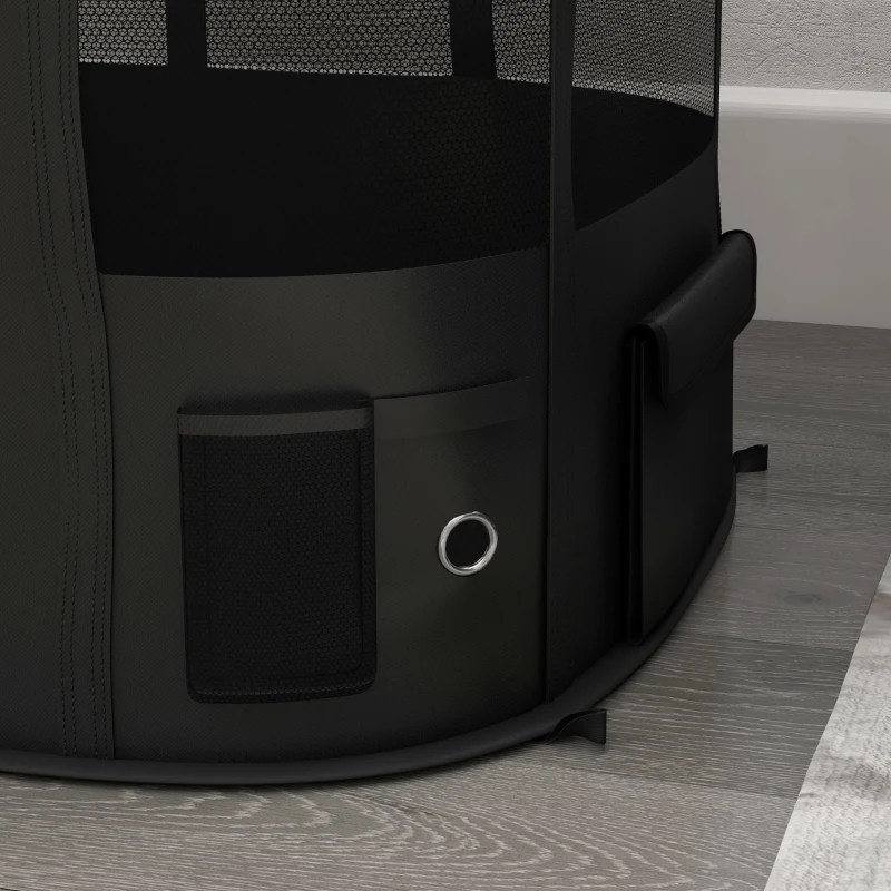 PawHut Faltbares Gehege für Hund, Katze, kleine Tiere aus Oxford-Gewebe mit Aufbewahrung 94 x 74 x 60 cm Weiß Creme und Schwarz