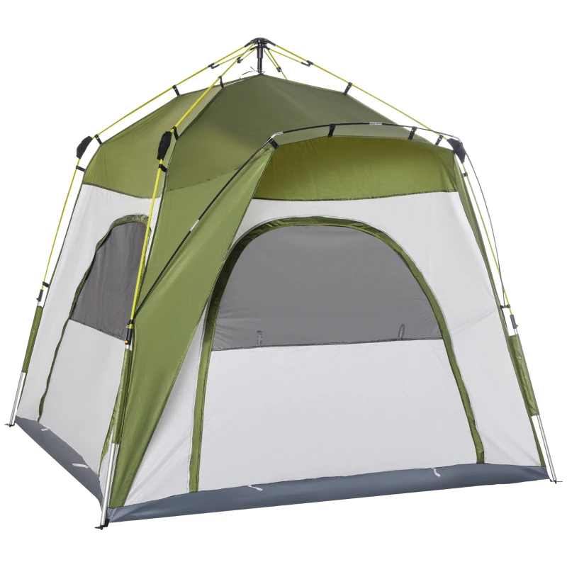 Outsunny Tienda de camping familiar 4 personas tienda cúpula impermeable ligera, ventilada fácil de montar pop-up 2,4x2,4x1,99 m