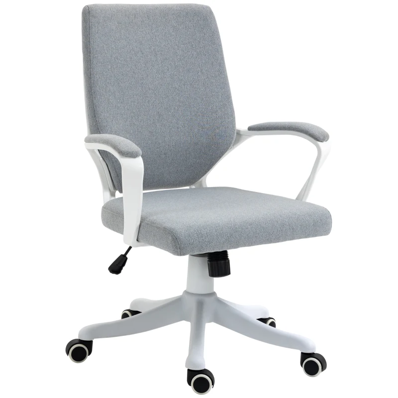 Vinsetto Chaise de Bureau Ergonomique avec Hauteur Réglable, Chaise de Bureau Rembourrée Pivotante à 360° et Fonction Balancelle, en Tissu effet Lin Respirant, pour Bureau, Gris