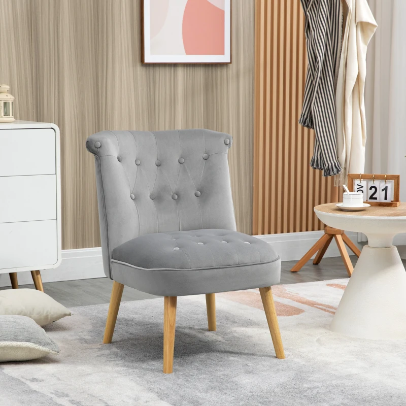 HOMCOM Moderner Stuhl für Wohnzimmer und Esszimmer mit gepolsterter Sitzfläche und Samtstoff, 60x66x79 cm, Grau
