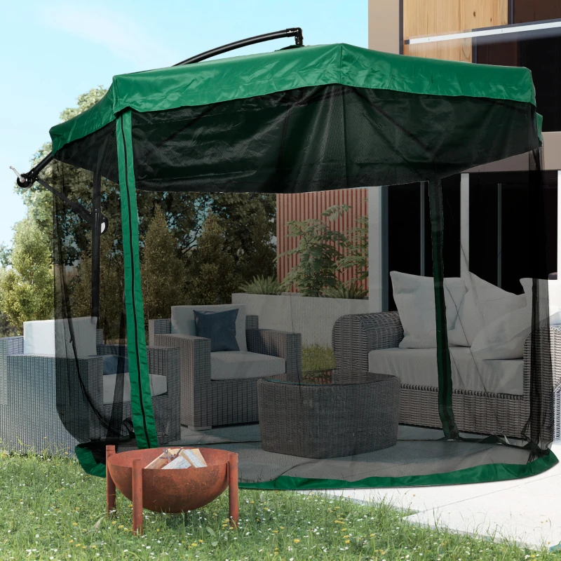 Outsunny Parasol desplazado octogonal con manivela y base en cruz con mosquitera 295x240 cm Verde