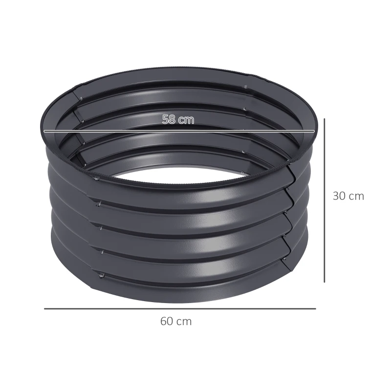 Outsunny Ensemble de 2 Bacs à Plantes Galvanisés, Ø60 x 30H cm Pots de Fleurs avec Sol Ouvert pour différentes plantes, Gris foncé