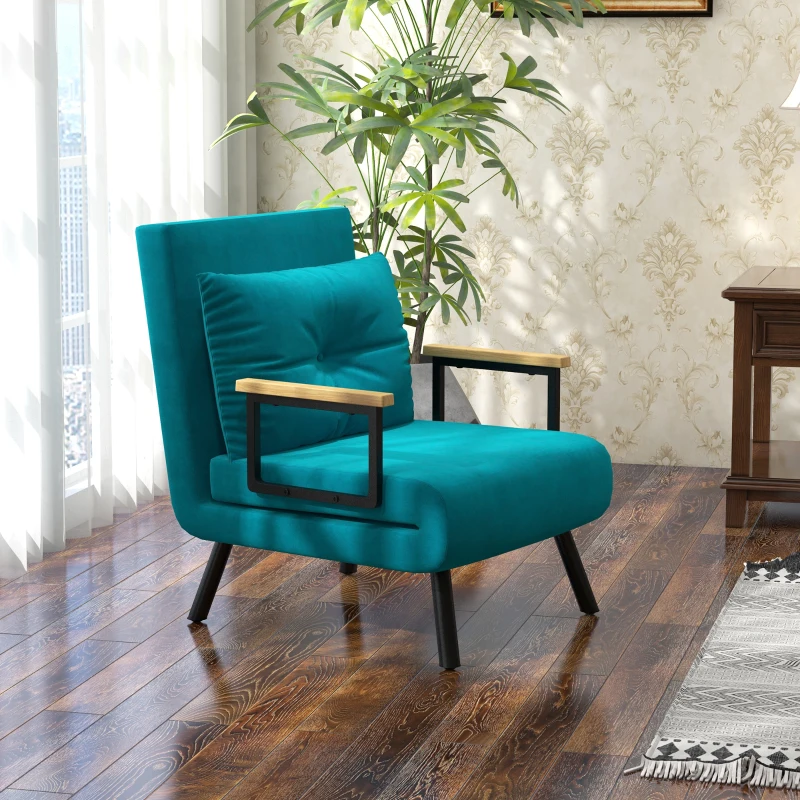 HOMCOM Sillón Cama 3 en 1 con Respaldo Reclinable en 5 Posiciones y Cojín 63x73x81 cm Azul Oscuro