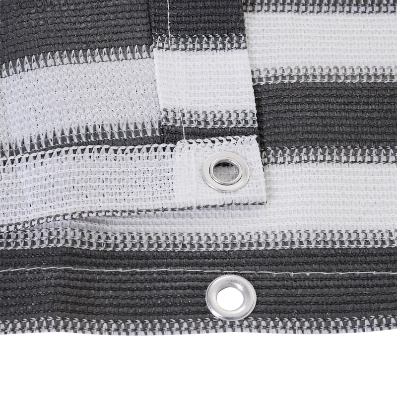 Outsunny Set mit 2 verstärkten blickdichten Balkon-Sichtschutzblenden aus HDPE mit 52 Ösen + 4 Schnüren, Maße 5L x 0,90H m Grau Weiß gestreift