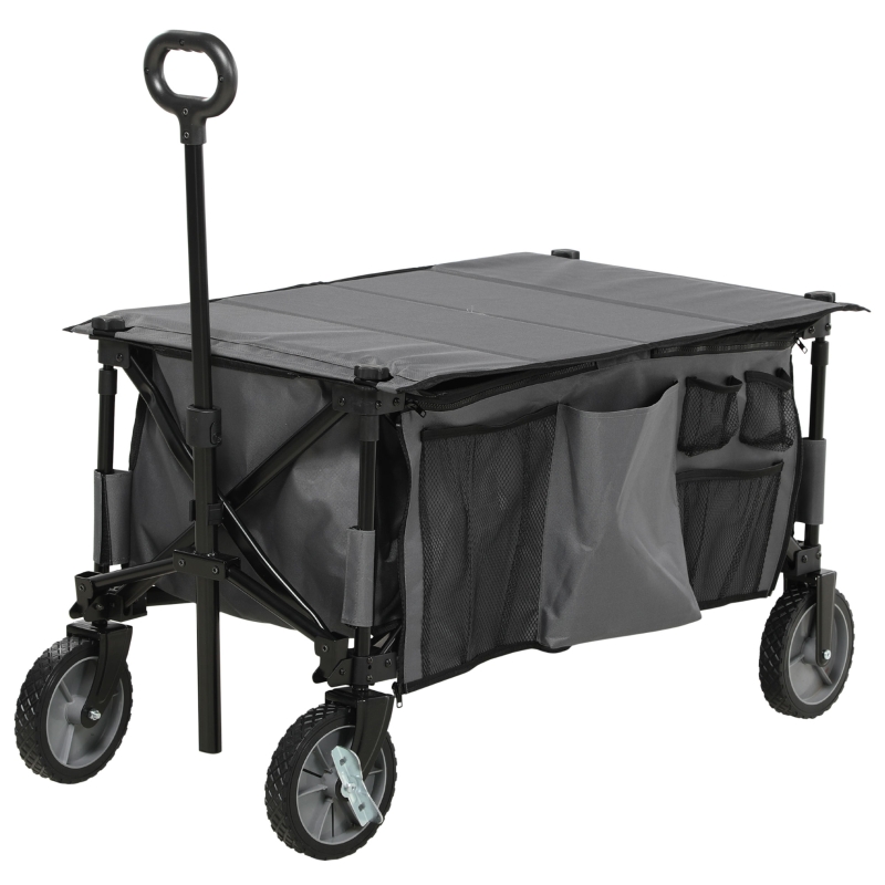 Outsunny Carrito de jardín plegable lona desmontable mango telescópico inclinación ajustable 5 bolsas 108x55x93 cm Gris Oscuro