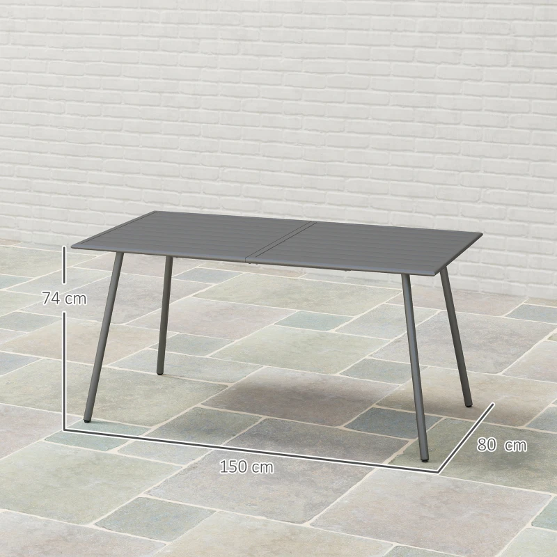 Outsunny Gartentisch für 6 Personen mit Lattenrostplatte für Garten, Terrasse, Balkon, 150 x 80 x 74 cm, grau