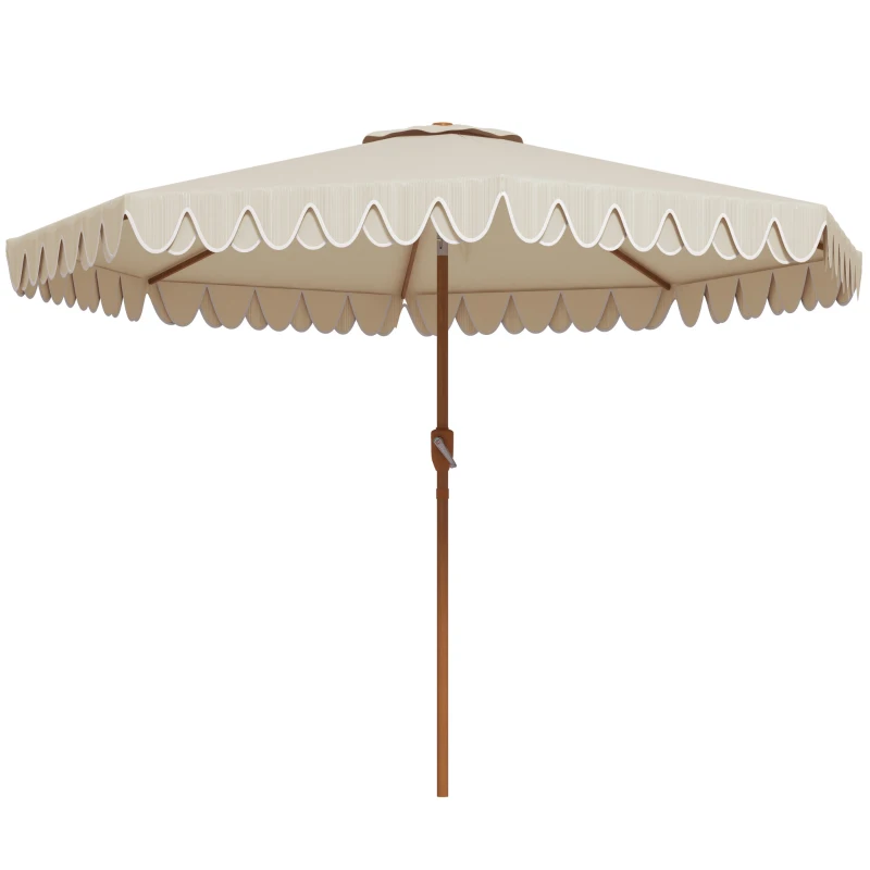 Outsunny Parasol inclinable redondo Ø 264 cm con flecos tela de poliéster alta densidad anti-UV mástil desmontable 8 varillas - crema