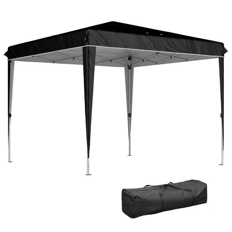 Outsunny Gartenzelt 3x3 m für 6-9 Personen mit Höhenverstellung und Entwässerungslöchern, in Metall und Schwarzem Oxford-Gewebe