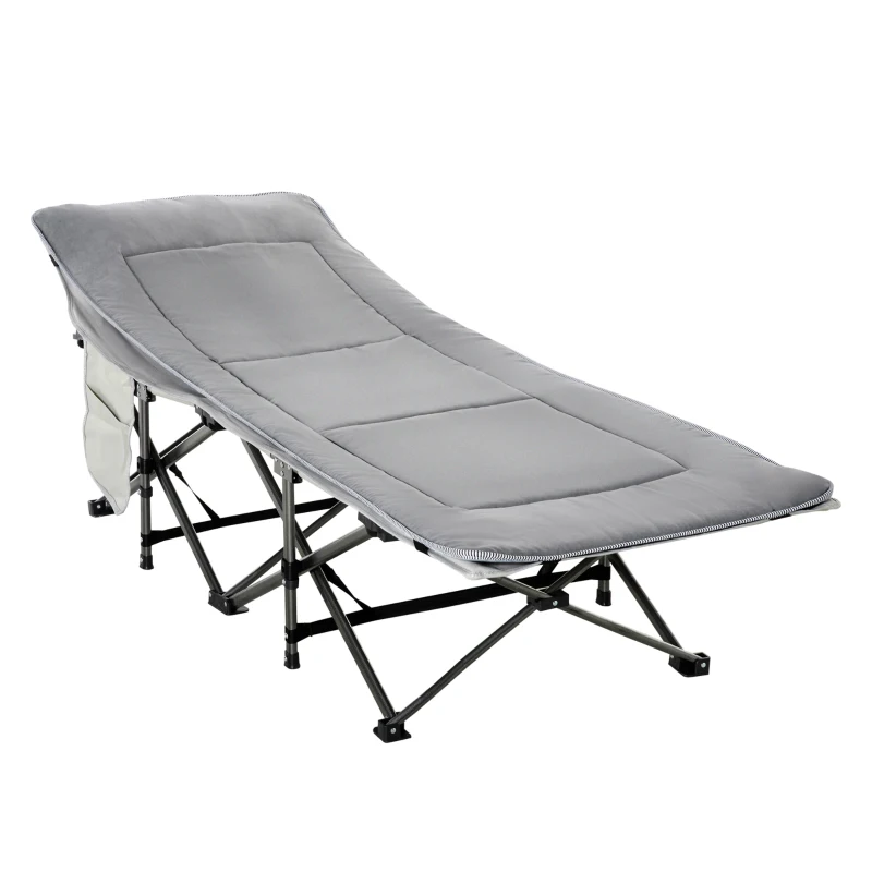 Outsunny Cama de Camping Plegable y Acolchada con Bolsillo Portaobjetos 188x64,5x53 cm Gris claro