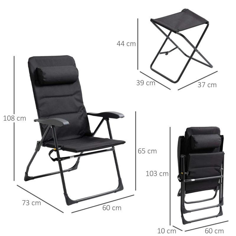 Outsunny Tumbona con reposapiés plegables portable respaldo ajustable cabecero bolsillo trasero integrados tela Oxford 60x73x108 cm