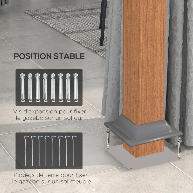 Outsunny Pergola da giardino con tetto rigido in metallo zincato, struttura in alluminio, tendaggi e zanzariere, 3x4 m