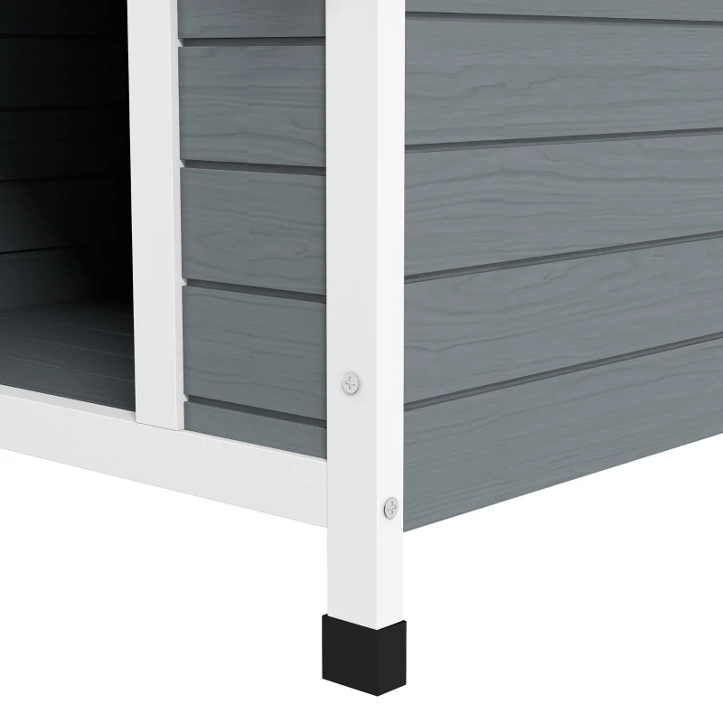 PawHut Casa para Perros Medianos Grandes 84x99x87 cm con Techo Ondulado Base Elevada y Suelo Desmontable Gris