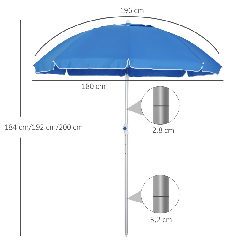 Outsunny Parasol de playa parasol inclinable octogonal 180 cm tela de poliéster de alta densidad anti-UV altura ajustable mástil