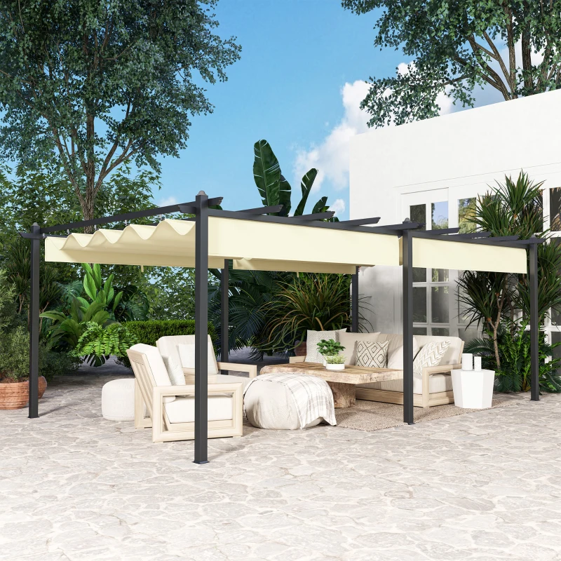 Outsunny Pérgola retráctil 3,5x6 m pérgola para terraza estructura en aluminio + tela de poliéster - Beige