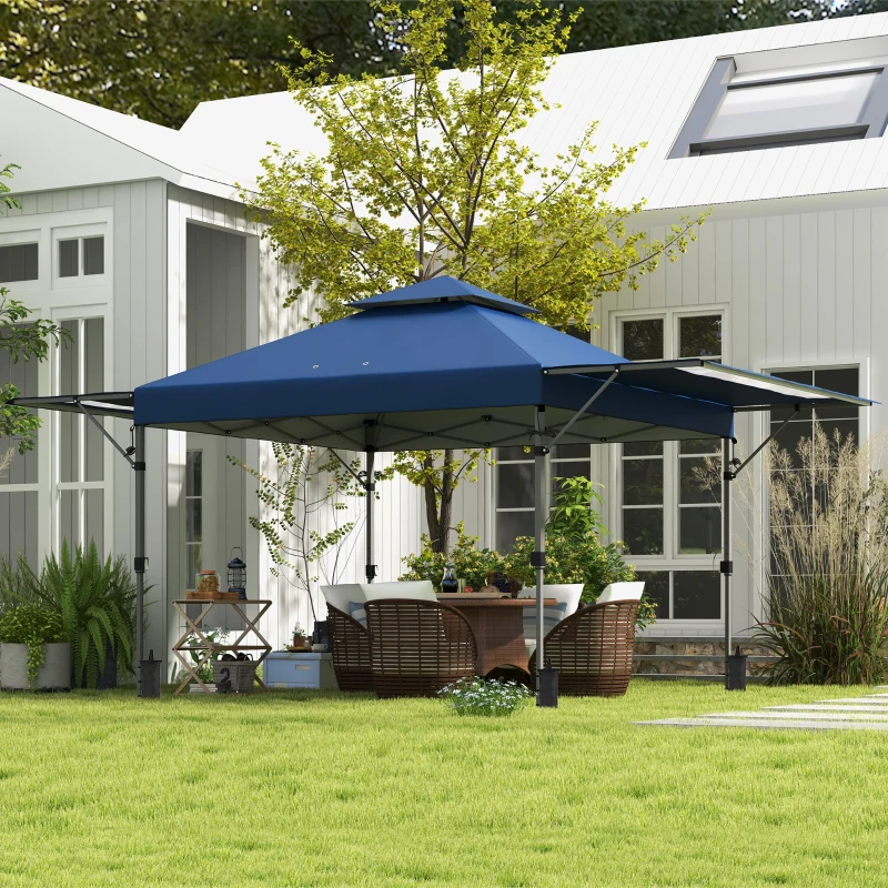 Outsunny Tonnelle pop-up jardín Plegable 5x3 m, tela oxford con 2 paredes ajustables, bolsa de transporte con ruedas incluida